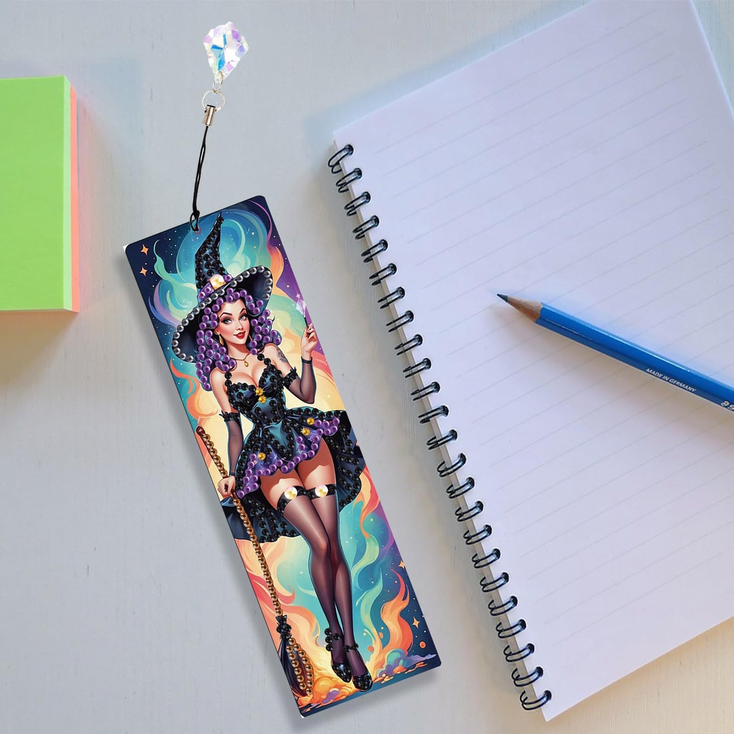 JISHSHAY 4 PCS Halloween Diamond Painting Bookmarks Witch Diamond Art Book Marks Witch Gem Art Bookmarkers Gem Painting Book Markers Horror Crafts for Adults DIY Bookmarks Embroidery Bookmarkers