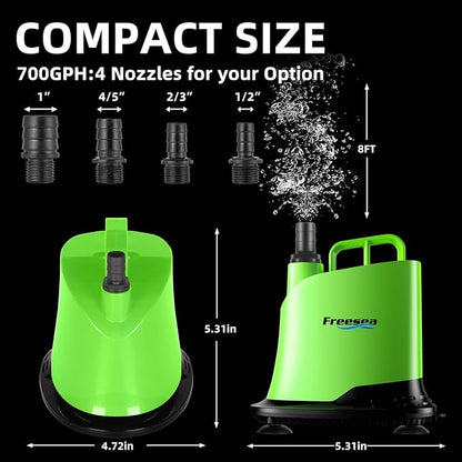 FREESEA Submersible Water Pump For Fountain: 700 GPH 40W Adjustable Small Sump Pump For Aquarium Pond Hydroponic