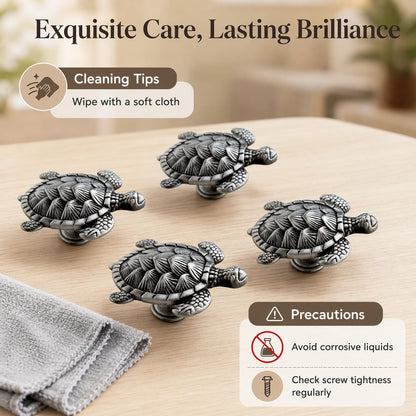 Jinyuanchao Ocean Turtles Handle 4PCS, Metal Dresser Drawer Cabinet Door Knobs Pulls Handles Home Bathroom Beach Nautical Coastal/Forest Decor Animal Series (Turtle, Pewter)