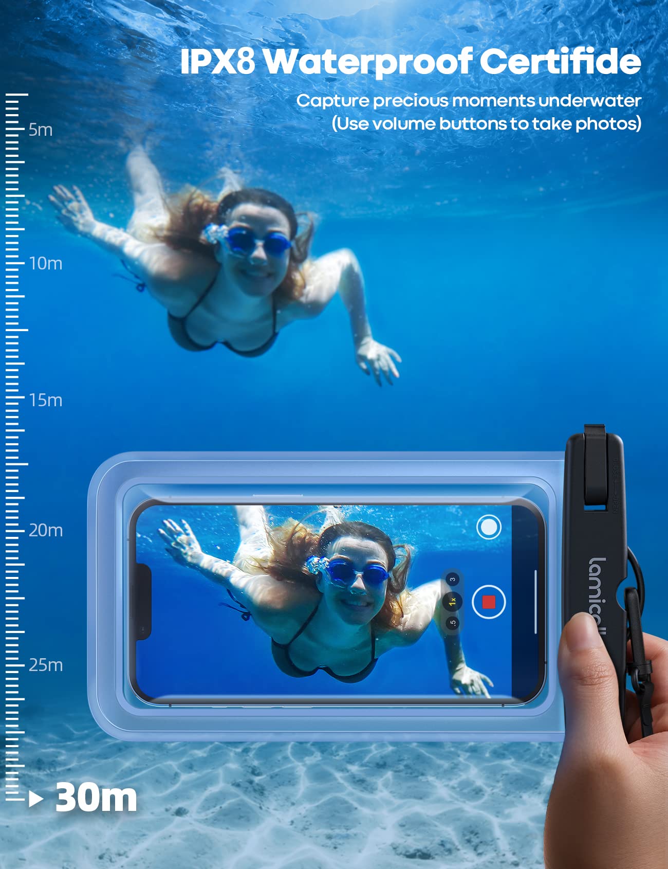 Lamicall Waterproof Phone Pouch Case - [2 Pack][Easy Lock & Heavy Duty] IPX8 Water Proof Cell Phone Dry Bag for Beach, Protector for iPhone 16 15 14 13 12 11 Pro Max Plus XS XR, Galaxy S24 S23, 4-7"