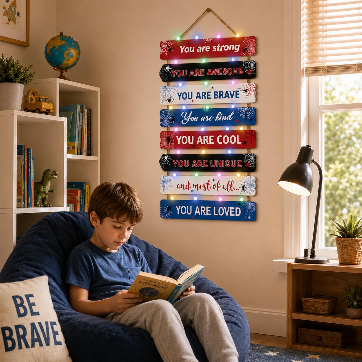 Cool Spiderman Room Decor Set of 8 with Led Light for Teen boys Kids Toddler, Inspirational Spider Man Wood Nursery Wall Decor for Bedroom, Motivational Spidey and His Amazing Friends Marvel Decor