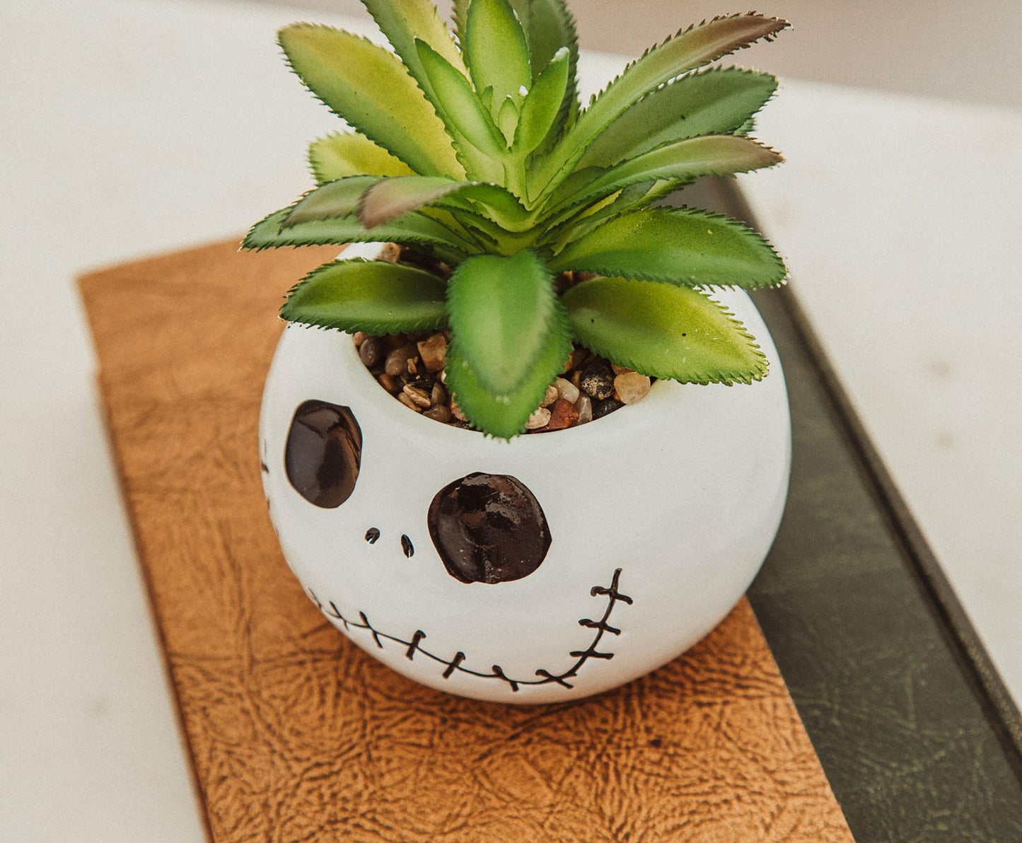 Disney The Nightmare Before Christmas Jack Skellington 3-Inch Ceramic Mini Planter with Artificial Succulent | Small Flower Pot, Faux Indoor Plants for Desk Shelf, Home Decor Trinket Tray
