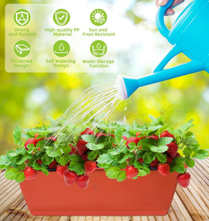 LOCONHA Window Box Planter, Plastic Vegetable Flower Planters Boxes 17 Inches Rectangular Flower Pots with Saucers for Indoor Outdoor Garden, Patio, Home Decor (7, Brick Red)