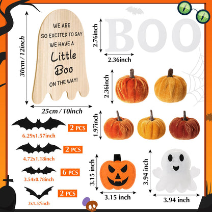 Fiwochic 22 Pcs Fall Pregnancy Announcement Set Fall Thanksgiving Baby Reveal Idea Include "we Have a Little Boo" Wooden Ghost Shape Sign Velvet Pumpkin 3D Bat Felt Ghost Pumpkin for Baby Shower Party