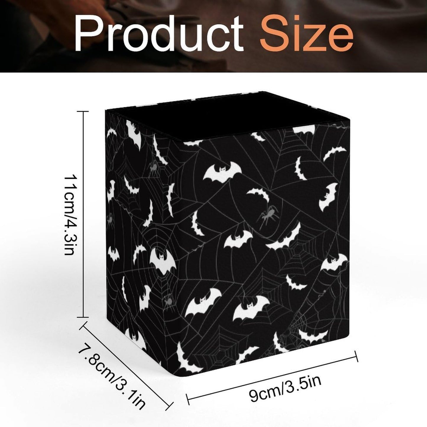 DerlonKaje Bats Square Leather Pen Holder, Minimalist Desk Organizer for Office Home School, Pencil & Stationery Storage Box, Gift for Students Teachers Colleagues