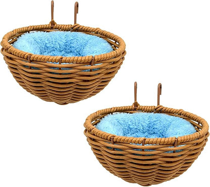 Rattan Bird Nest for Cage，2PCS Hanging Parrot Breeding Nesting House Washable Soft Warm Sleep Hut Bird Cage Accessories for Cockatiels Budgerigars Finches Canaries