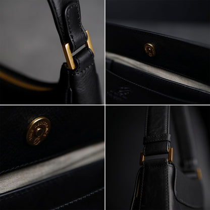 Time Resistance Leather Handbag - Full-Grain Leather Purse for Women - Shoulder Bag Made in Italy (Black)