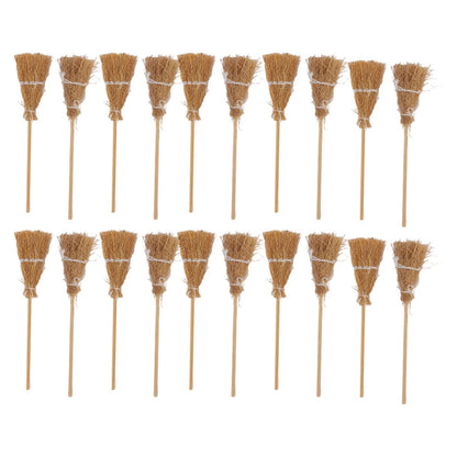 20-Pack Mini Witch Brooms - White Rope Halloween Decor, Miniature Broomstick Ornaments for DIY Crafts, Party Favors & Haunted House Displays