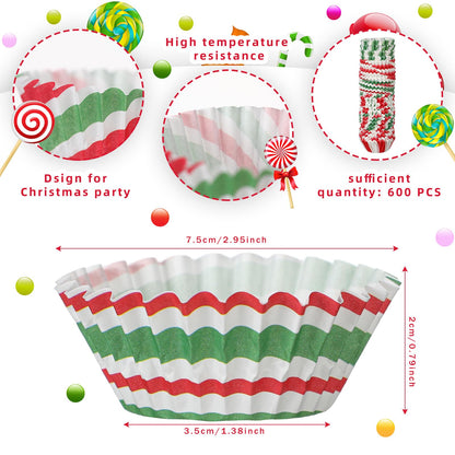 Didaey 600 Pcs Christmas Party Cupcake Liners Christmas Paper Baking Cups Mini Muffin Liners Small Cupcake Wrappers Xmas Paper Candy Cups for Santa Holiday Chocolate Cake Making Supplies (Classic)