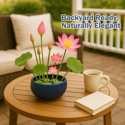 Leap Fit Ceramic Lotus Bowl Planter for Indoor - 6.5 Inch Flower Pot for Women Bonsai Water Plants Lover - Shallow Planter for Office Desk Home Decor Gift