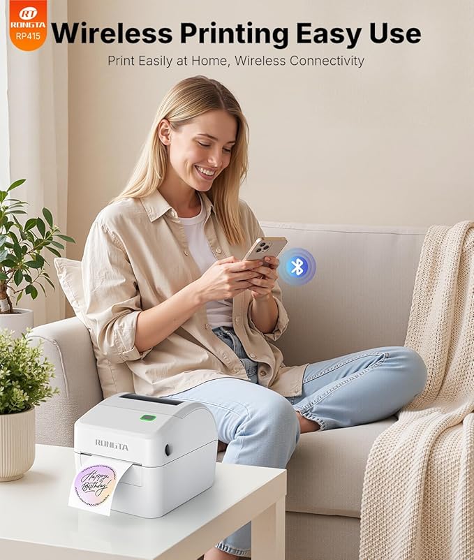 Rongta Bluetooth Thermal Shipping Label Printer, Wireless 4x6 Label Sticker Printer for Shipping Packages, Support Android, iPhone, Widely Used for Amazon, Ebay, Shopify, Etsy, UPS, White