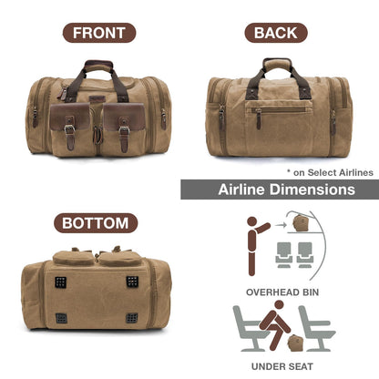 Wildroad 50L Travel Duffel Bag, Expandable Canvas Genuine Leather Duffle Bag Upgraded Overnight Weekender Carry on Bag