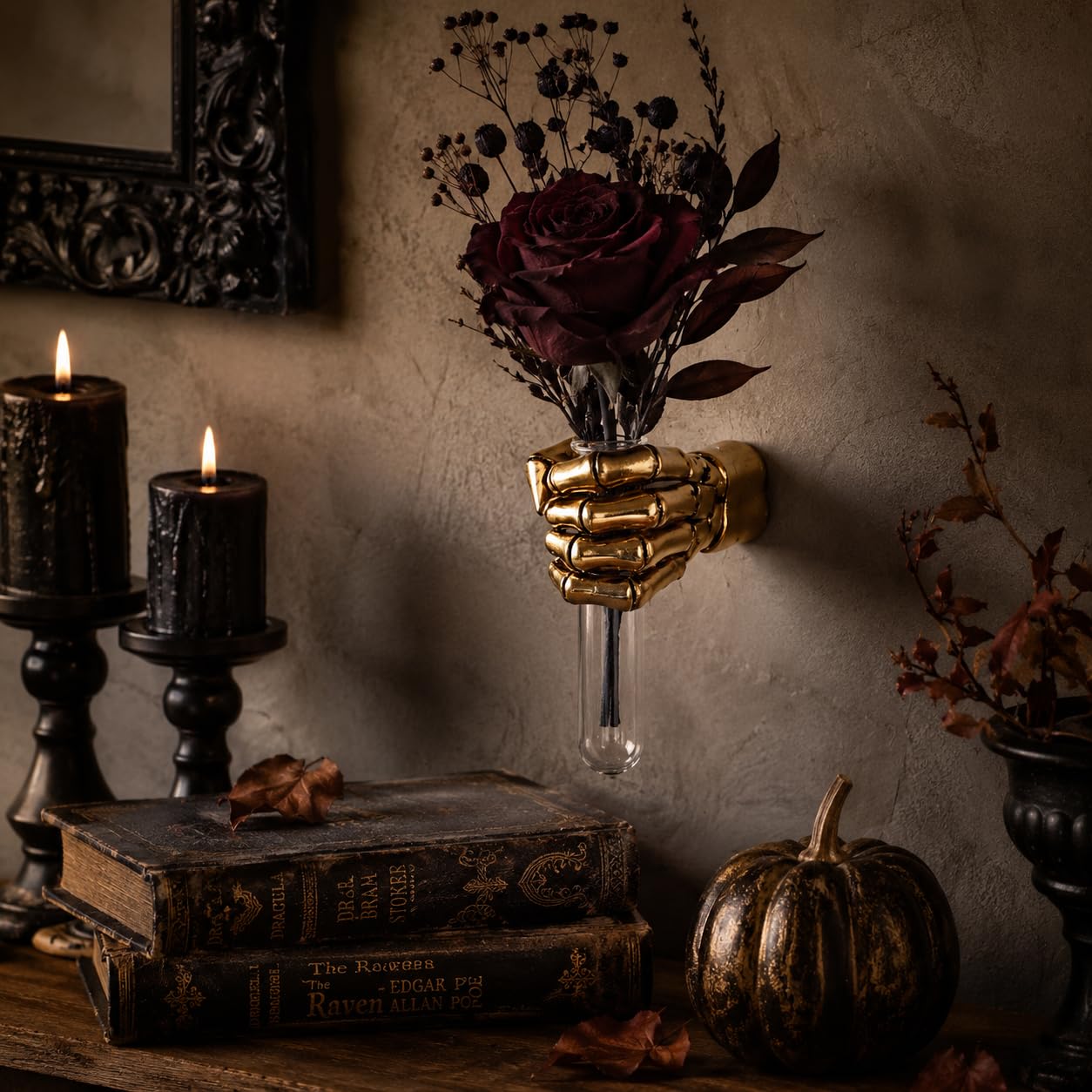 Halloween Wall Sculpture, Wall Mounted Creepy Skeleton Hands, Life-Sized Horror Skeleton Hands Decorations, Gothic Hanging Wall Art Sculpture,Unique Vase,Home Decor (Gold)