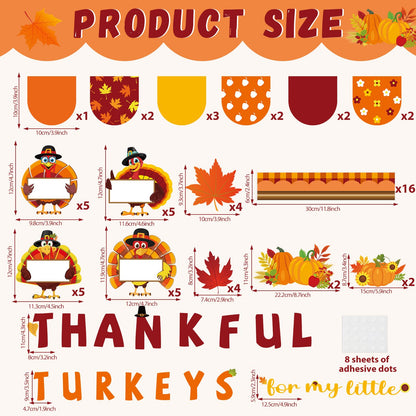 Thanksgiving Turkey Bulletin Board Set Thankful Classroom Decoration My Little Turkeys Paper Cutouts DIY Fall Crafts Bulletin Board Border for School Wall Autumn Decor Teacher Supplies