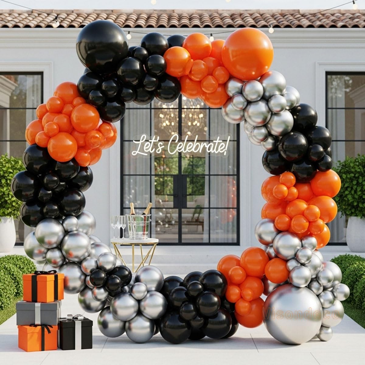 133pcs Orange Black Silver Balloons Garland for Halloween Decorations, Graduation, Basketball Theme Decorations, Party Backdrop, Birthday, Haunted House, Trick or Treat Party Supplies