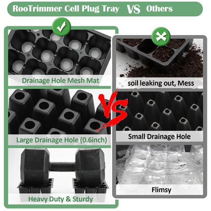 RooTrimmer 10 Pack 1020 Trays and 60 Pack Reusable 12-Cell Seed Starter Tray for Seedlings, Plant Germination