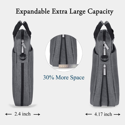 Voova Laptop Bag Case 17 17.3 Inch Computer Sleeve Messenger Bag with Shoulder Strap Expandable Waterproof Large Capacity Business Briefcase for Work Travel Fit 17-18” Laptop, Men Women, Gray