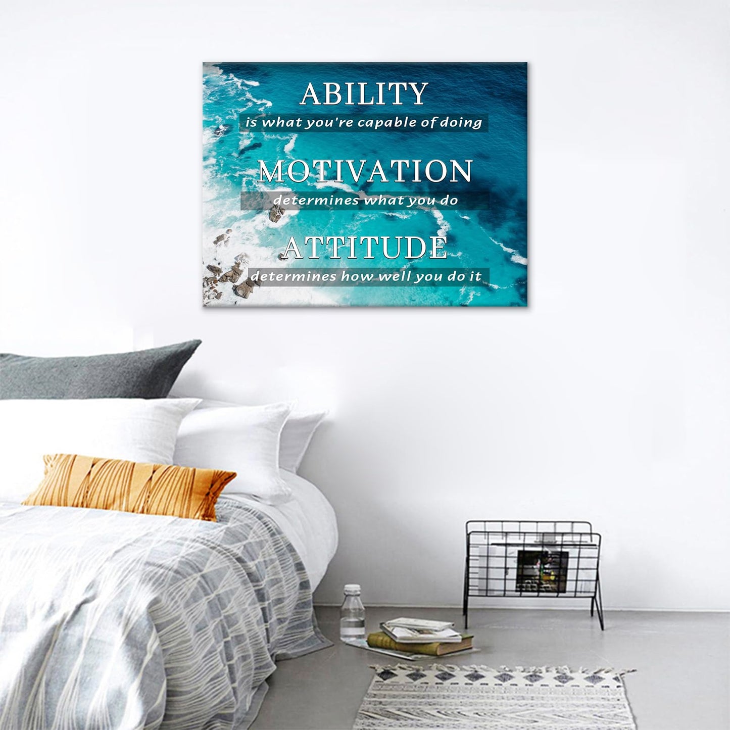 YSPCSUN Inspirational Posters for Office, Ability Motivation Attitude Canvas Poster Single Panel Wall Decor for Home Office Dorm Classroom, Framed Canvas Art, 24x18inch