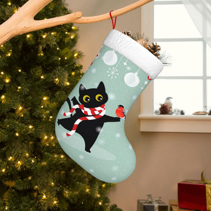 Cute Cat Christmas Stockings Hanging Decoration Stockings 17.7 Inch Xmas Stockings for Fireplace Family Party Holiday Decor 1PCS