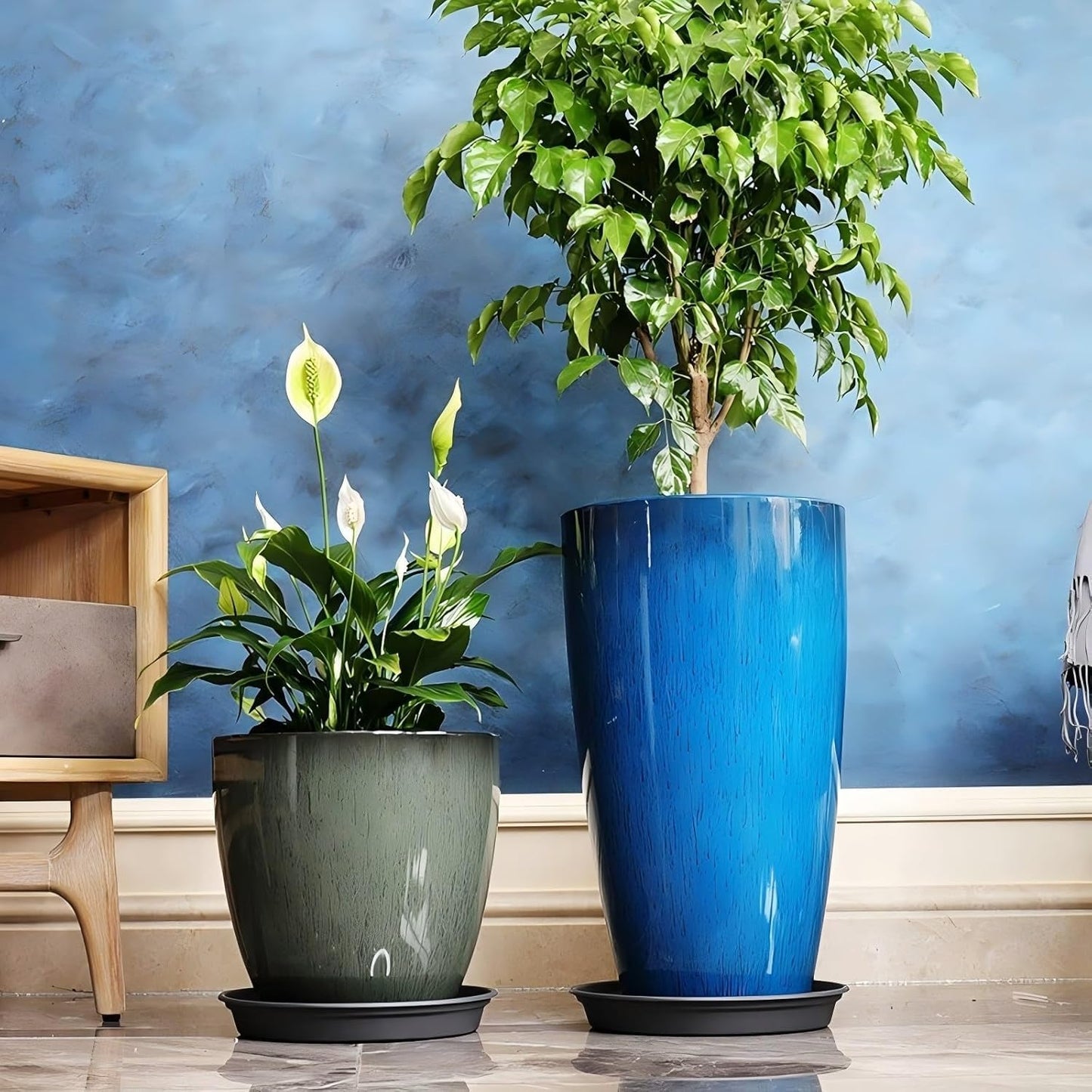 MinCHI257 24/21/11 Inch Tall Planter Pots Garden Plastic Planters - Set of 3 for Indoor & Outdoor Use - Decorative Lightweight Flower Pots