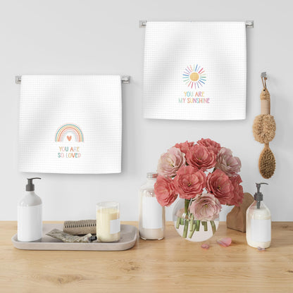 OINDADE Boho Rainbow Kids Hand Towels Set of 2 - Kids Bathroom Decor Hand Towels, You are My Sunshine Dish Tea Towel for Nursery Kitchen Bathroom, Rainbow HandTowels for BathroomDecor, 16x24In