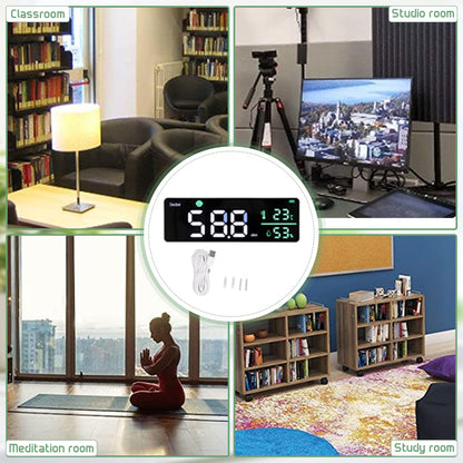 Decibel Meter, Wall Hanging Sound Level Meter, Noise Decibel Meter, 3 in 1 Noise Temperature Humidity Meter, 30 to 130dB Range, with 11in Large LED Display Screen, for Classroom