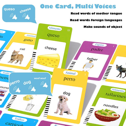 Spanish and English Talking Flash Cards 224 Sight Words Learn Spanish for Kids,Audible Educational Interactive Autism Sensory Toys,Learning Montessori Tool Español/English Speech for Girls Boys Gifts