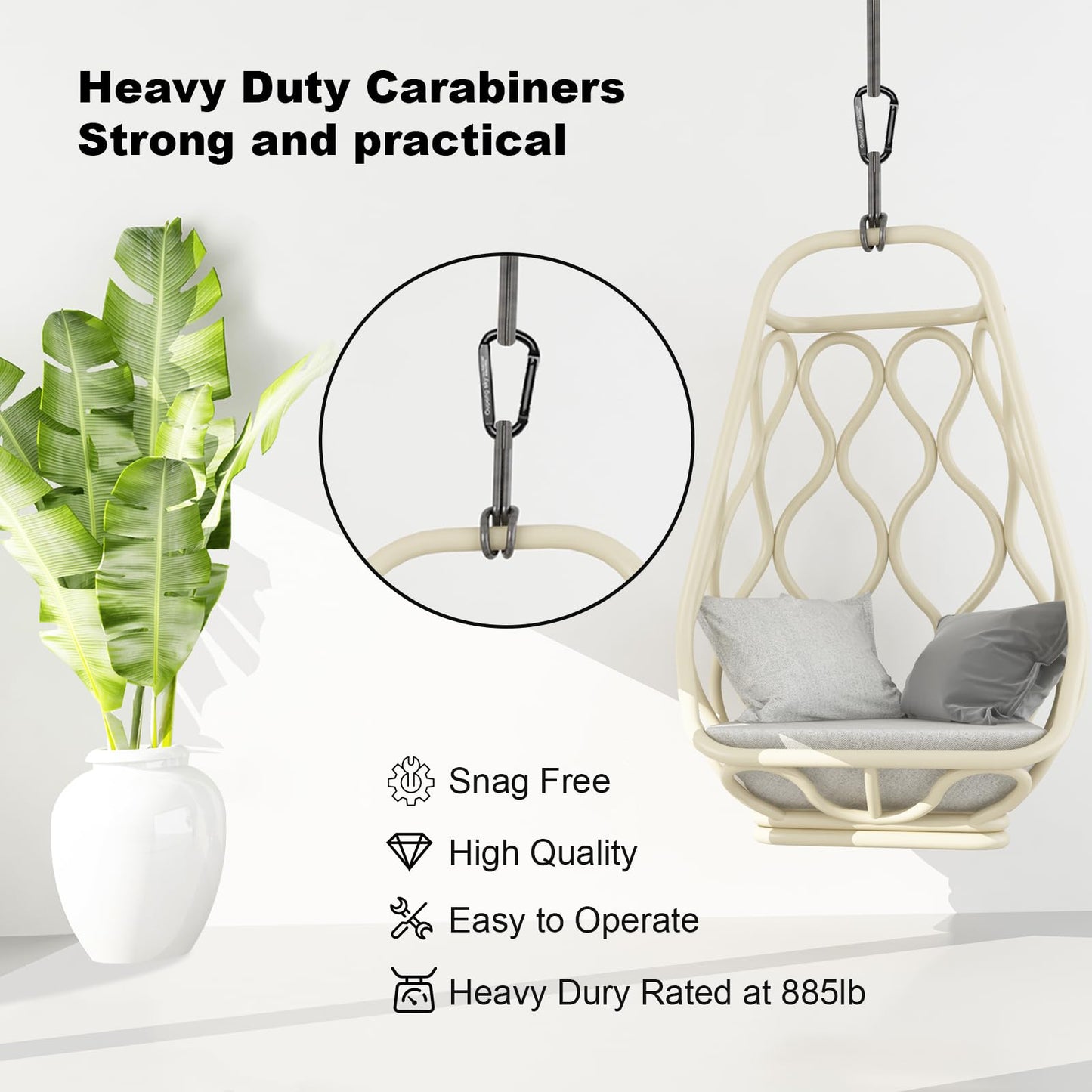 Carabiner Clip, 4 Pack, 855lbs，3" Heavy Duty Caribeaners for Hammocks, Camping Accessories, Hiking, Keychains，Outdoors and Gym etc, Small Carabiners for Dog Leash, Harness and Key Ring, Black