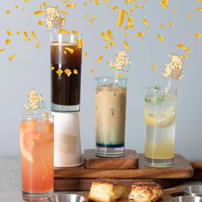 Winne Bear Theme Stirring Sticks for Cocktail, Coffee, Cake Pops, Stirrers Sticks Acrylic for Bar, Party Halloween Disposible Drinks Stick for Christmas Party(24 Pcs)