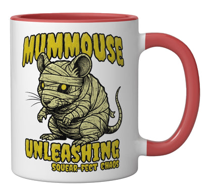 Funny Halloween Mummy Mouse Cute Spooky Graphic Ceramic Mug, Red/White