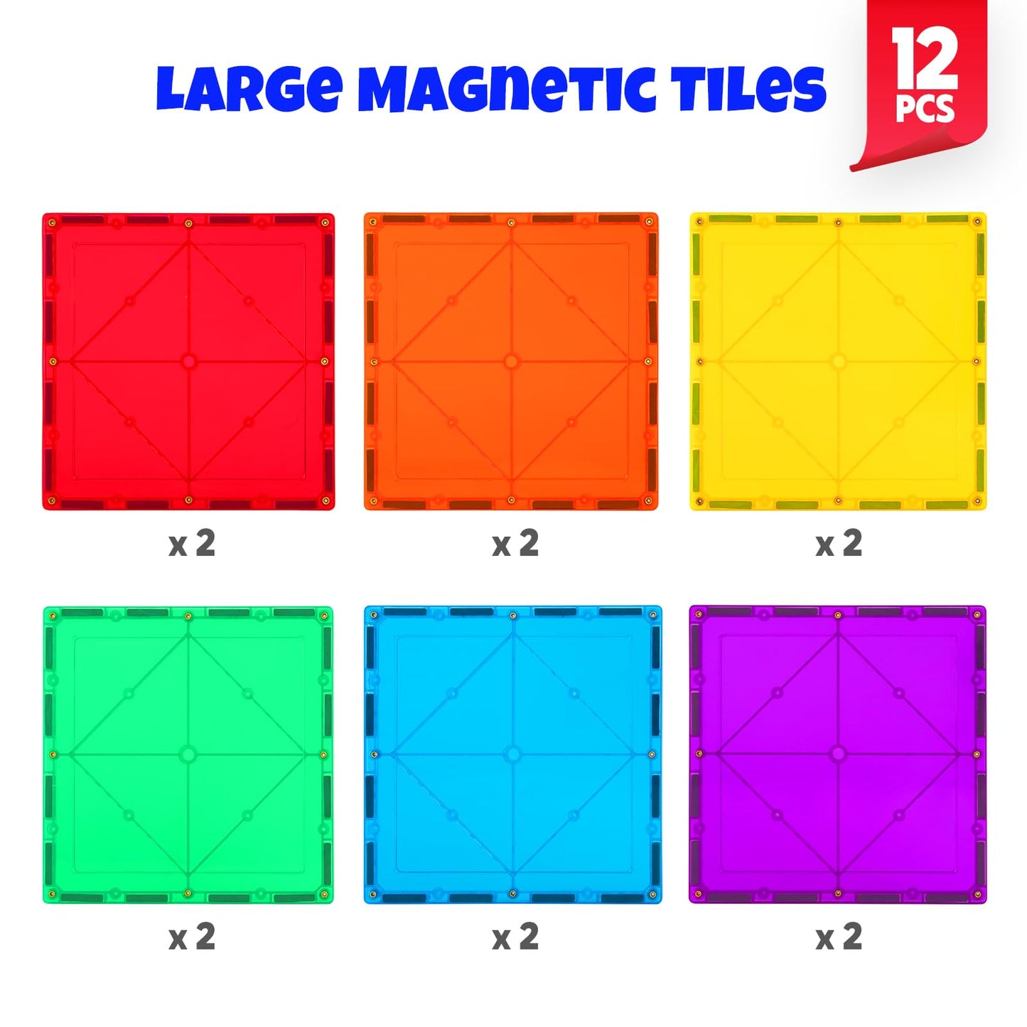 NEOFORMERS Large Magnetic Tiles Set -12PCS Square Magnetic Tiles Expansion Pack, STEM Educational Construction Stacking Blocks, Compatible with Major Brands