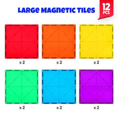 NEOFORMERS Large Magnetic Tiles Set -12PCS Square Magnetic Tiles Expansion Pack, STEM Educational Construction Stacking Blocks, Compatible with Major Brands