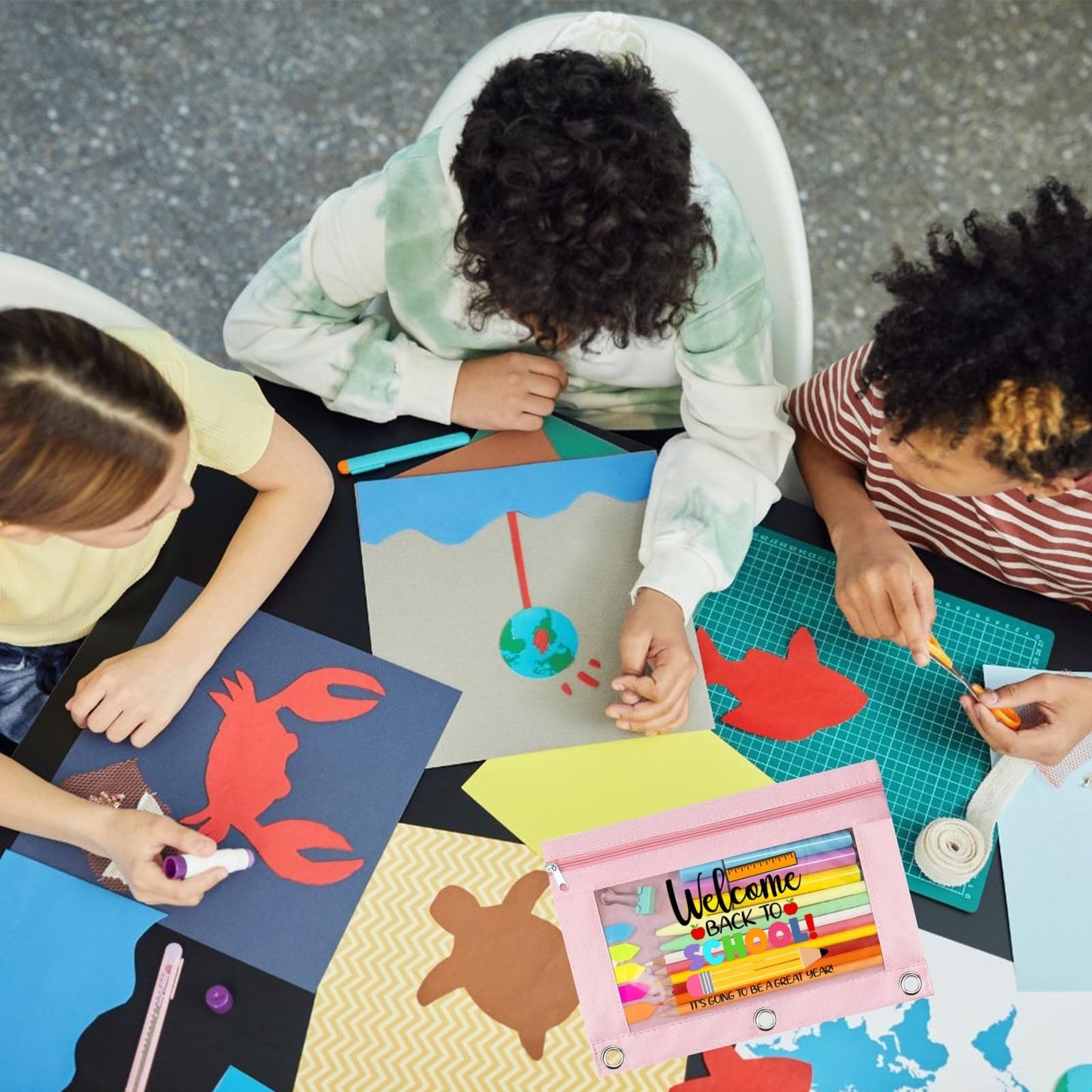 TOPWOOZU Zippered Pencil Pouch Cute for 3 Ring Binder, Welcome Back To School Clear Pen Pencil Case Bag Pink 2 Pack