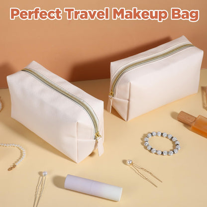 8 Pcs Makeup Bag Pu Leather Cosmetic Pouch Waterproof Small Toiletry Bag Portable Cosmetic Organizer Water Resistant Storage Purse for Lady Women Daily Storage Travel Organizer (Beige,Medium) ﻿