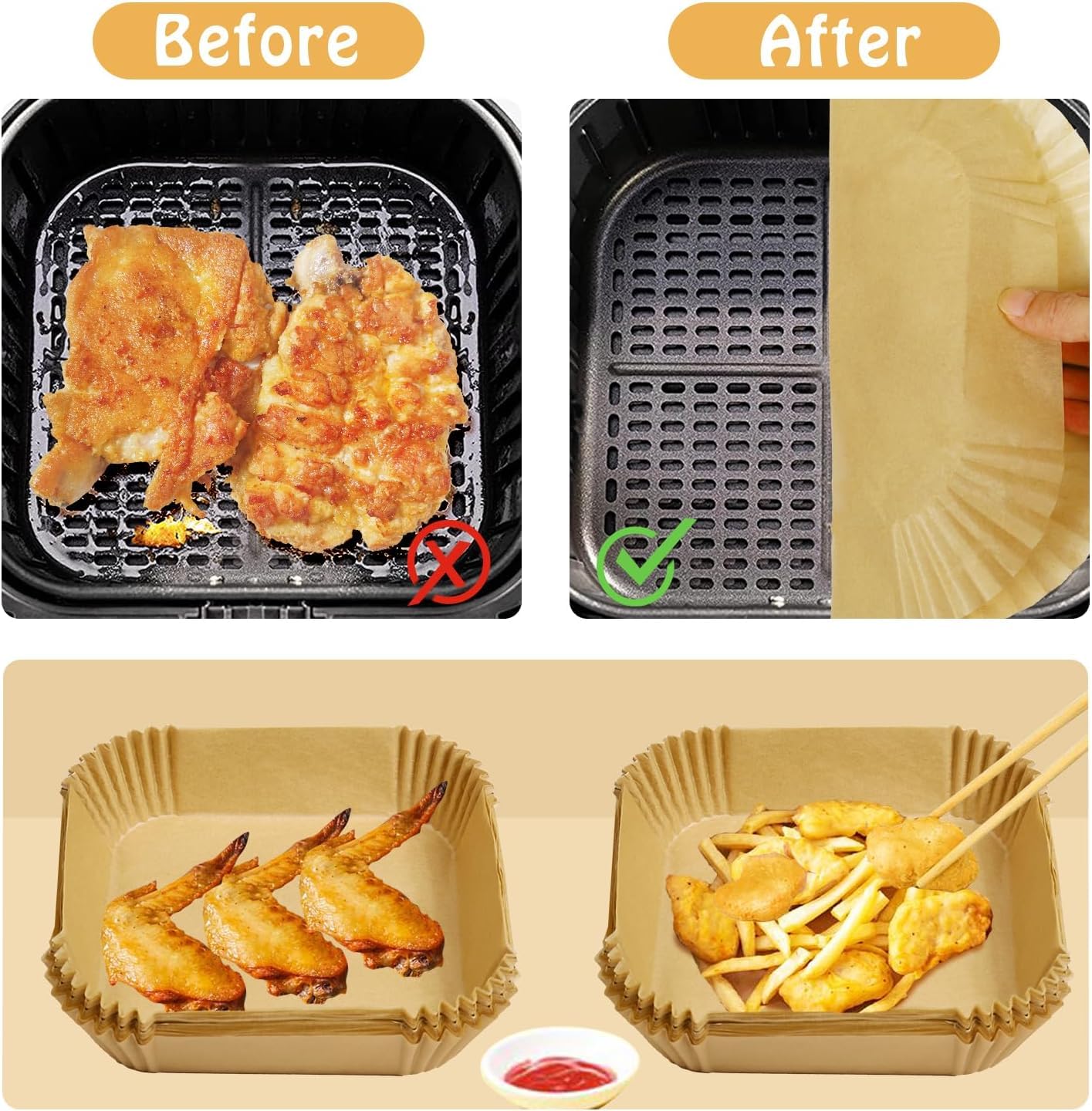 Small Air Fryer Liners Disposable Compatible with COSORI 2.1 Qt Air Fryer, 130 PCS Mini Air Fryer Liners Parchment Paper Baking Sheet for COSORI 2.1 Qt Accessories