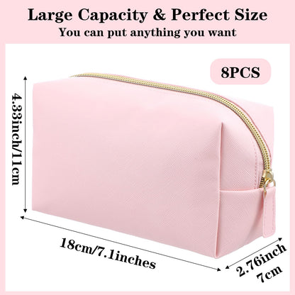 hidyuuoo 8 Pcs Makeup Bag Pu Leather Cosmetic Pouch Waterproof Small Toiletry Bag Portable Cosmetic Organizer Water Resistant Storage Purse for Lady Women Daily Storage Travel Organizer (Medium)