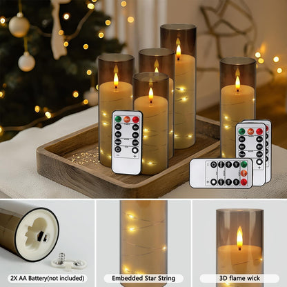 YOROXRG Flickering Flameless Candles Battery Operated with Remote,Led Pillar Candles with Realistic Moving Wick Candles for Halloween,Christmas,Home Decor Pack of 12 (D2.2 xH 5" 6" 7")(Grey)