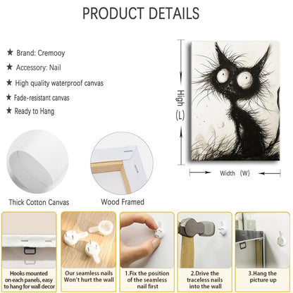 Funny Black Cat Canvas Wall Art Gothic Spooky Feline painting Decor Pictures Halloween Creepy Black And White Art Cat Posters Prints for Cafe Bar Living Room Restaurant Bedroom Decoration