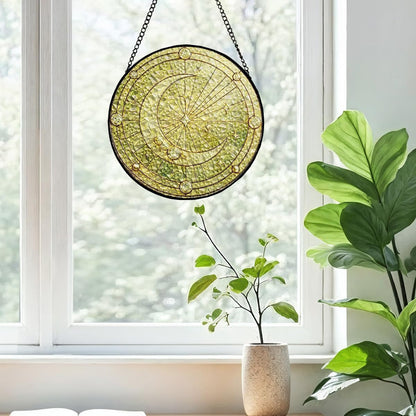 Stained Glass Window Hanging, Crescent Moon Sun Catchers Stained Glass Panels for Indoor Windows Wall Art Decor, Mother's Day Birthday Gift for Mom Women Wife Men Lovers (7.87in)
