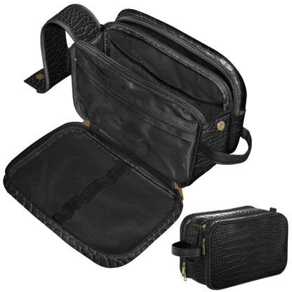 Dot&Dot Leather Toiletry Bag for Men Women - Spacious Womens Mens Toiletry Travel Toiletries Bags (Black Croc)