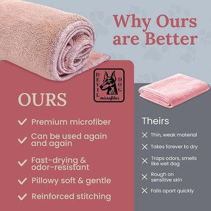 Dog Drying Towel for Dogs – Extra Large 24" x 35" Microfiber Dog Bath Towel, 1200 GSM Twisted Loop, Ultra Absorbent, Edgeless, Quick Dry for Bath, Beach & Travel, Pink