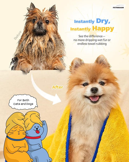 PETHROOM Ultra Absorbent Pet Towel | Quick-Drying, Soft Microfiber Dog & Cat Bath Towel | Lightweight, Durable, Fast Water-Soaking | Ideal for All Breeds (Large) 23.6" x 47.2"