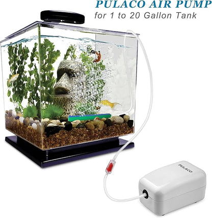 PULACO Ultra Quiet Mini Aquarium Fish Tank Air Pump for 1-20 Gallon Fish Bowl with Air Tube Air Bubbler Stone Check Valve