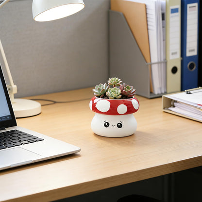 Ceramic Mushroom Planter Pot with Drainage - Funny Plant Pots for Indoor Plants, Succulents, Cactus, Pen Holder, Cute Succulent Pots for Office Desk Home Decor and Gardening Gifts, 4.5x3.35 Inch