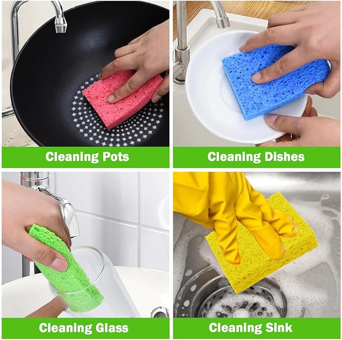 YoleShy Sponge Kitchen Natural Cellulose Sponges 10 Pack Compressed Sponges for Cleaning Reusable Dish Sponge Kitchen Non-Scratch DIY