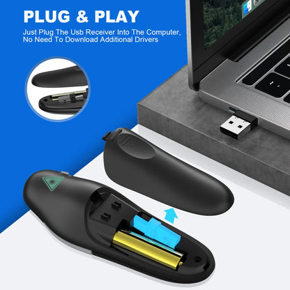 QUI 2 Pack Presentation Clicker, Wireless Presenter Remote Clicker for PowerPoint, Slide Advancer for Mac, Windows, Google Slide, Keynote (USB Type-c, Black Silver)