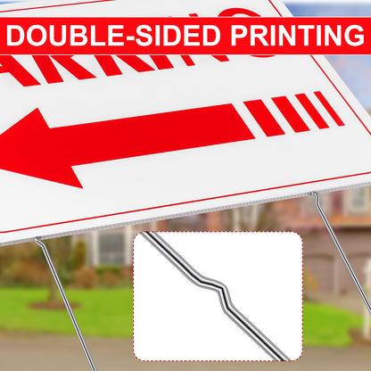 Qunclay 4 Pcs Event Parking Sign with Stake, with Directional Arrows 12 x 16 Inch Double Sided Corrugated Plastic Guest Parking Sign for Outdoor Yard(Red)