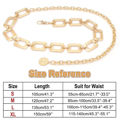 HIQUACC Women's Metal Waist Chain Chunky Body Jewelry Belly Link Belt (Square Gold-L)