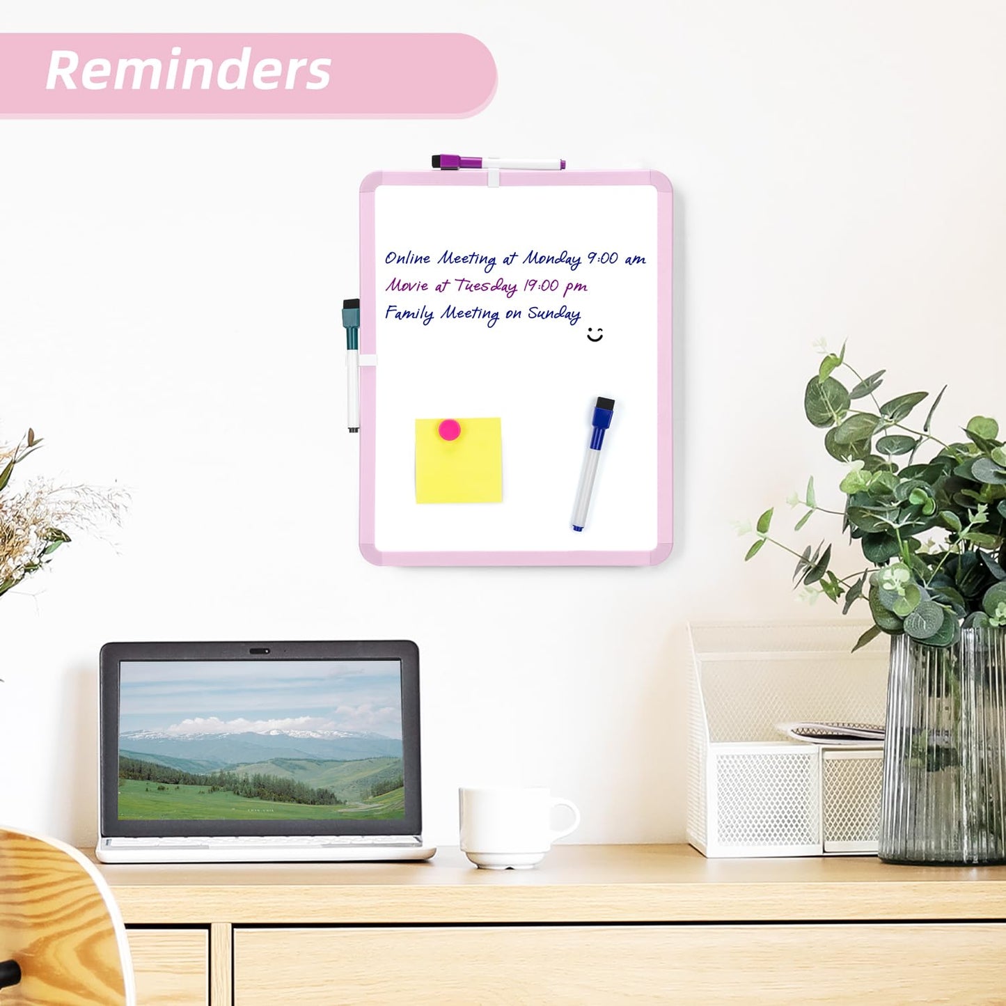 VUSIGN Small White Board Dry Erase, 14'' x 11'' Magnetic Dry Erase Board, Mini Whiteboard with Markers for Students, Fridge, Wall, Locker, Pink