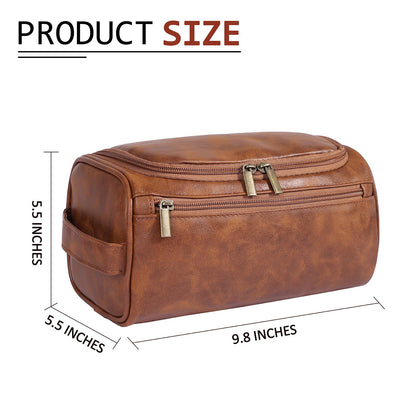 Seozata Toiletry Bag for Men, Hanging Travel Shaving Dopp Kit for Men and Women, Water-resistant Toiletries Organizer Bags, PU Leather Cosmetic Bags for Makeup Accessories (Light Brown)